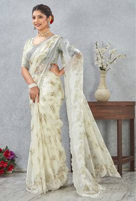 Green digital printed satin silk designer wedding saree for women 4