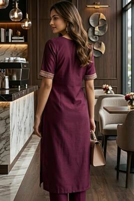Wine coding sequence embroidered kurta with trouser & dupatta 3