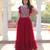 Red georgette readymade gown with embroidery & beads work