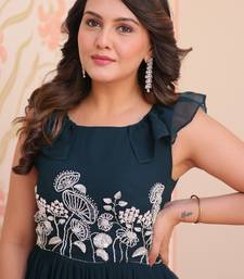 Navy georgette readymade gown with embroidery & beads work