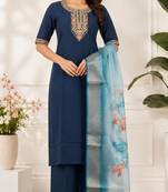 Navy blue coding sequence embroidered kurta with trouser & dupatta