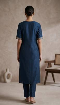 Navy blue coding sequence embroidered kurta with trouser & dupatta 2