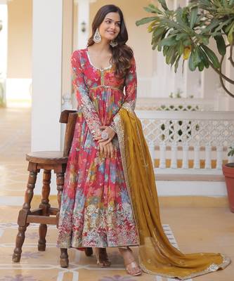 Peach silk readymade anarkali suit with zari & sequin  work 6