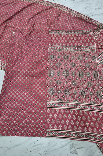 Red Color Print And Real Mirror Work Silk Blend Saree