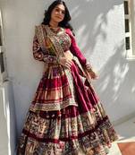New Designer Print With Real Mirror Work Muslin Cotton Lehenga Choli With Dupatta Set For Women's