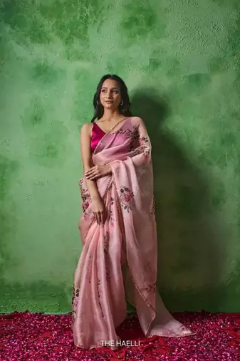 White Silk Blend Saree With Sequins And Foil Mirror Work