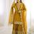 yellow color embroidery coding and sequence work   silk blend   kurta set