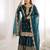 teal color embroidery coding and sequence work   silk blend   kurta set