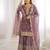 lavender color embroidery coding and sequence work   silk blend   kurta set