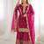 rani pink color embroidery coding and sequence work   silk blend   kurta set