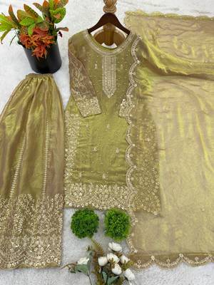 olive color embroidery coding and sequence work   silk blend   kurta set 3