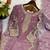 lavender color embroidery coding and sequence work   silk blend   kurta set
