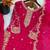 rani pink color embroidery coding and sequence work   silk blend   kurta set