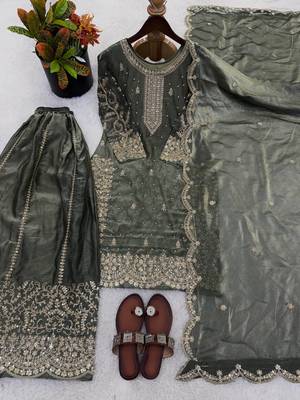 mehendi color embroidery coding and sequence work   silk blend   kurta set 3