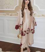 light pink color embroidery sequence and multi work roman glass silk blend   kurta set