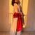 red color embroidery sequence work   silk blend   kurta set