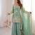 sea green color embroidery sequence work   silk blend   kurta set
