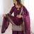 plum color embroidery sequence work   silk blend   kurta set