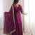 plum color embroidery sequence work   silk blend   kurta set
