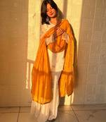 yellow color embroidery sequence work   silk blend   kurta set