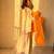 yellow color embroidery sequence work   silk blend   kurta set