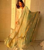 sea green color embroidery sequence work   silk blend   kurta set