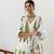 White Jungle Cypress Block Printed Angrakha Style Anarkali Kurti Pant Dupatta Set