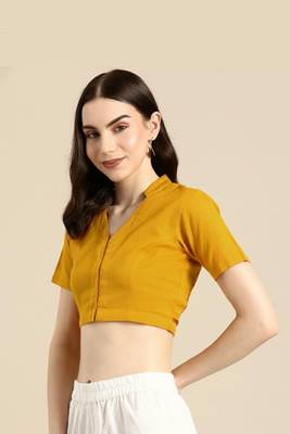 Yellow cotton hand embroidered non padded blouse 1