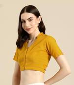 Yellow cotton hand embroidered non padded blouse