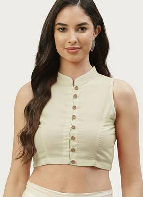 White cotton solid non padded blouse 1