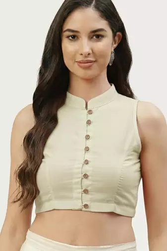 White cotton solid non padded blouse