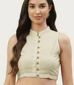 White cotton solid non padded blouse
