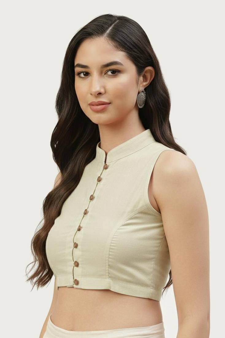 White cotton solid non padded blouse