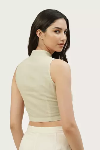 White cotton solid non padded blouse