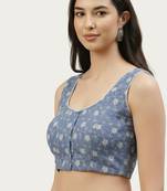 Blue cotton embroidered non padded blouse