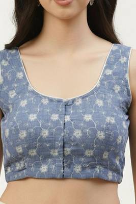 Blue cotton embroidered non padded blouse 3