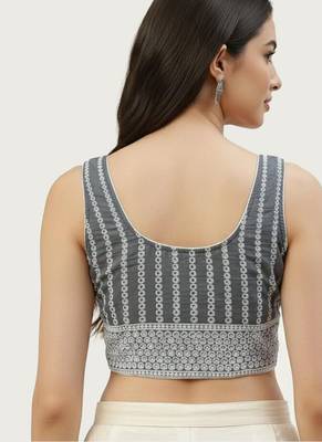 Grey cotton embroidered non padded blouse 3