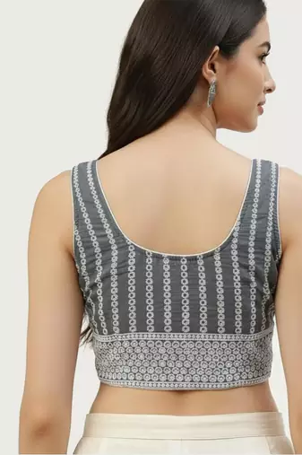 Grey cotton embroidered non padded blouse