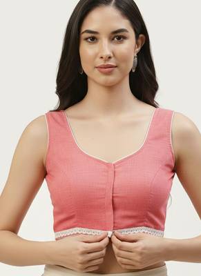 Pink cotton solid with lace trim non padded blouse 4
