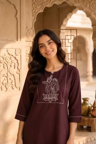 New latest trendy classic chocolate  embroidered kurti with matching trouser set