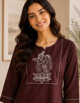 New latest trendy classic chocolate  embroidered kurti with matching trouser set 2