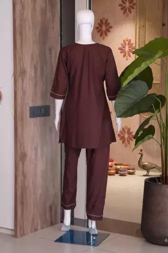 New latest trendy classic chocolate  embroidered kurti with matching trouser set