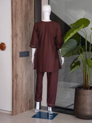 New latest trendy classic chocolate  embroidered kurti with matching trouser set 3