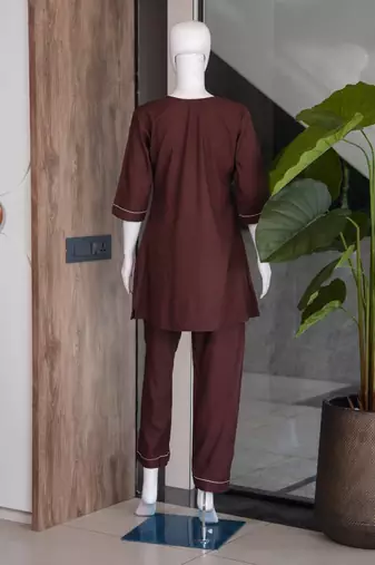 New latest trendy classic chocolate  embroidered kurti with matching trouser set