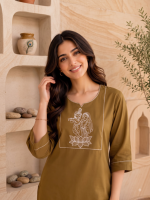 New latest trendy classic gold embroidered kurti with matching trouser set 2