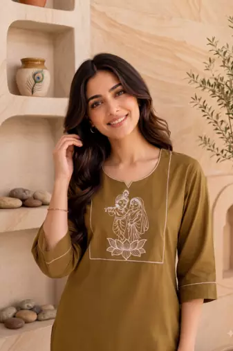 New latest trendy classic gold embroidered kurti with matching trouser set