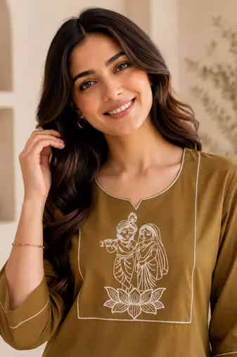 New latest trendy classic gold embroidered kurti with matching trouser set