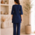 New latest trendy classic navy blue embroidered kurti with matching trouser set