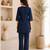 New latest trendy classic navy blue embroidered kurti with matching trouser set