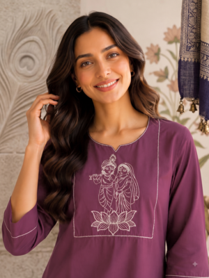 New latest trendy classic oniun embroidered kurti with matching trouser set 2